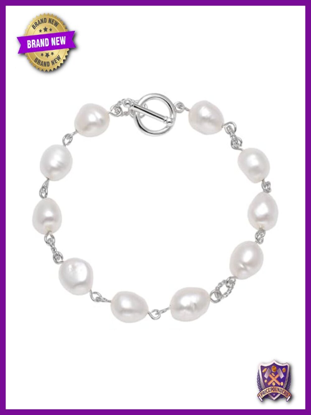Freshwater Cultured Baroque Pearls Beaded Wire Linked Bracelet Toggle Clasp 7.5